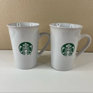 Two Starbucks Coffee Tea Mug 11 oz  White with Green Siren Mermaid Logo